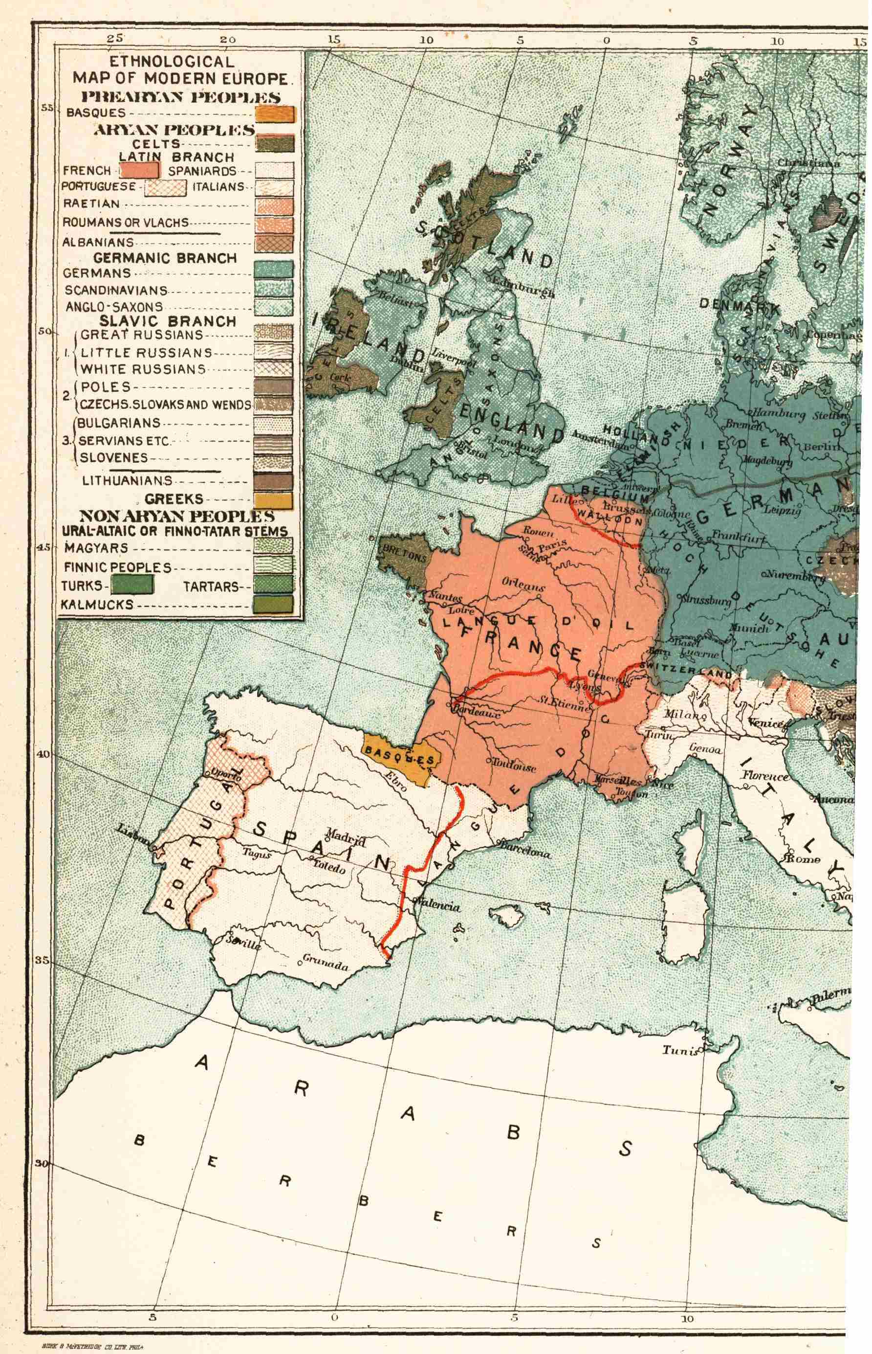 ETHNOLOGICAL MAP OF MODERN EUROPE (left)