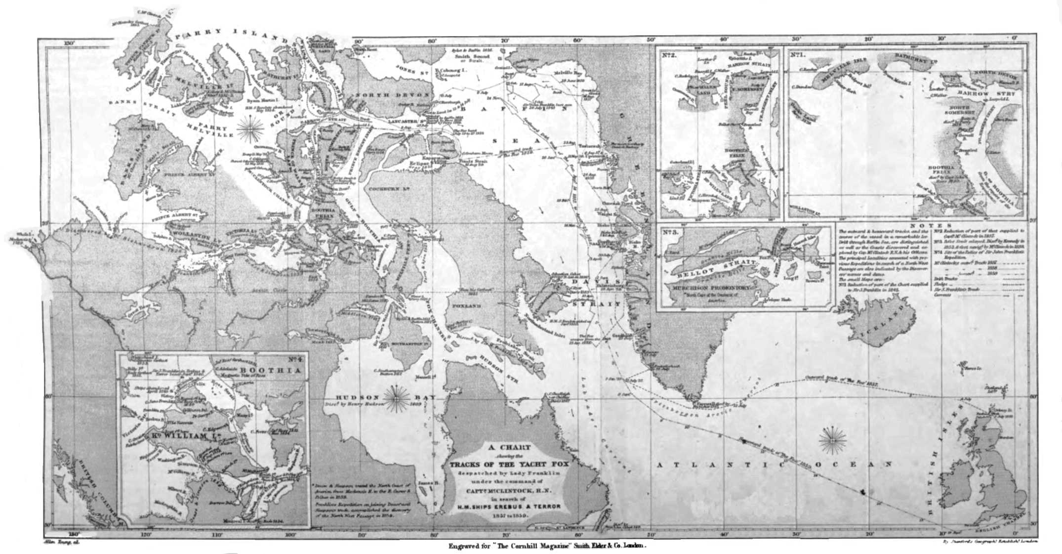 A CHART showing the TRACKS OF THE YACHT FOX despatched by Lady Franklin under the command of CAPT’N. M‘CLINTOCK, R.N. in search of H.M. SHIPS EREBUS & TERROR 1857 to 1859