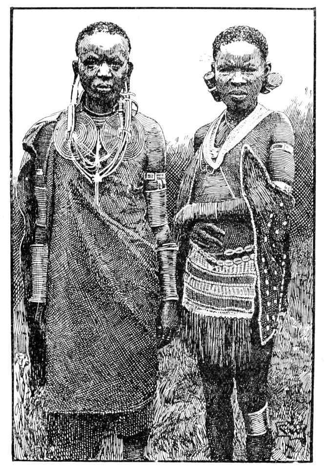 Lumbwa Woman and Girl, showing Dress and Ornaments of Wire, etc