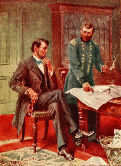 Lincoln discussing the plan of campaign with General Grant