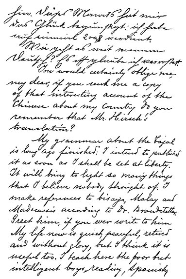 Facsimile of parts of a trilingual letter written by Rizal in Dapitan.