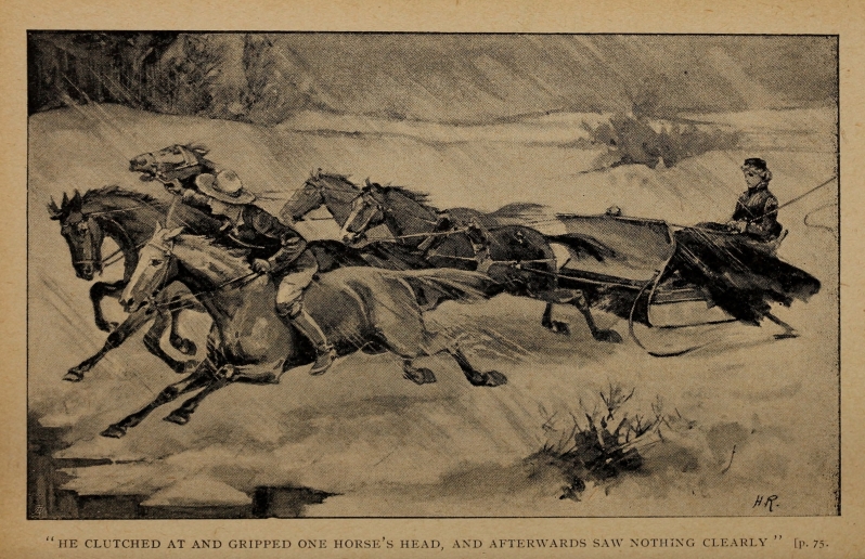 "HE CLUTCHED AT AND GRIPPED ONE HORSE'S HEAD, AND AFTERWARDS SAW NOTHING CLEARLY"