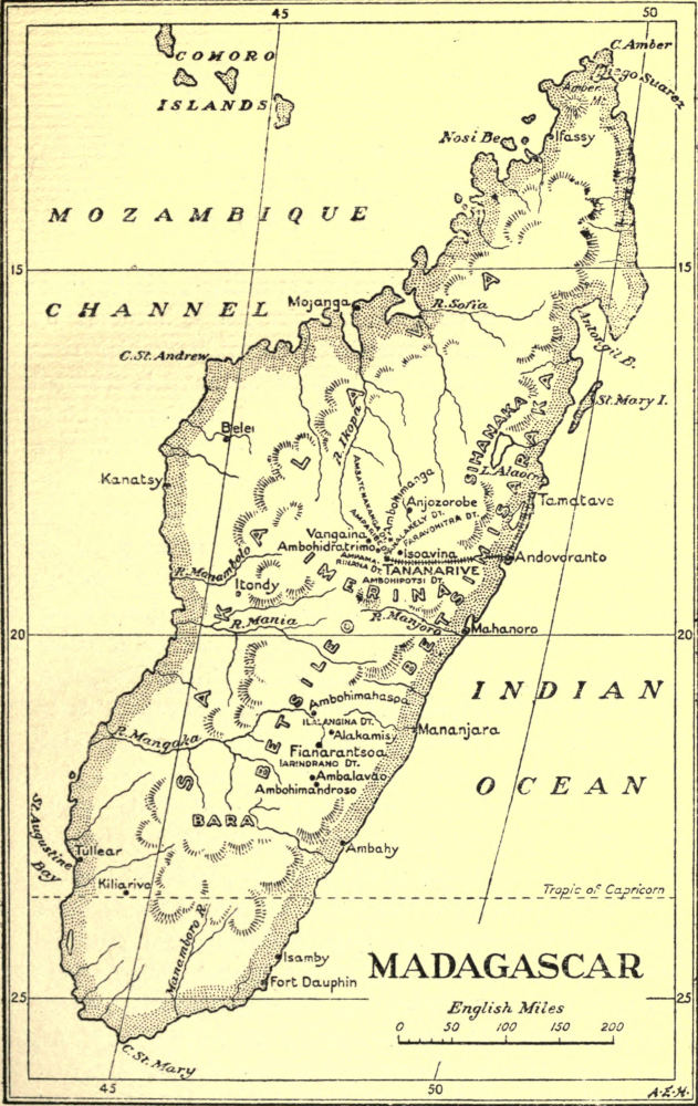 Map of Madagascar, showing L. M. S. Stations