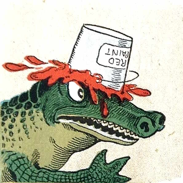 Alligator wearing paint can