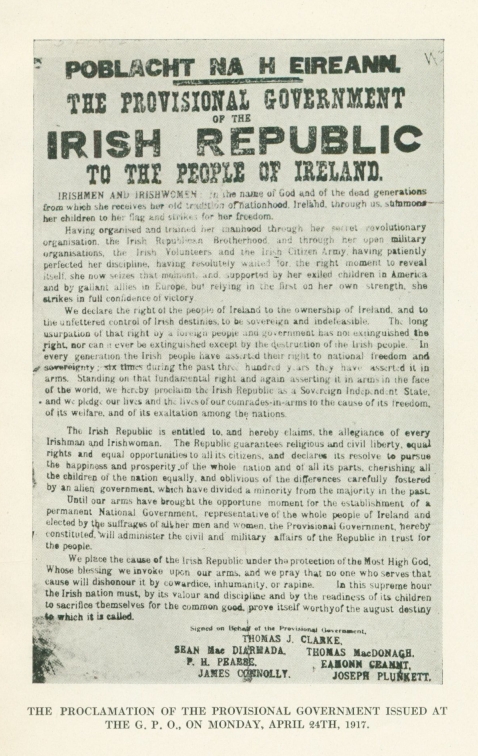 THE PROCLAMATION OF THE PROVISIONAL GOVERNMENT ISSUED AT THE G.P.O. ON MONDAY, APRIL 24TH, 1917.
