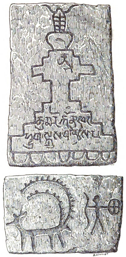 Inscriptions et dessins sur les rochers (vallée du haut Indus).