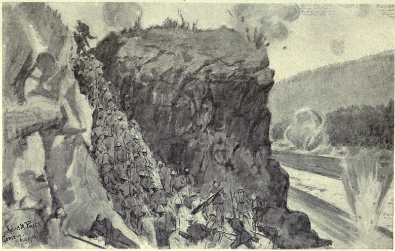 Troops moving along a gully