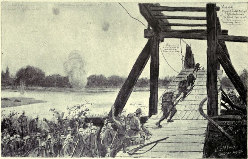 Troops on a bridge