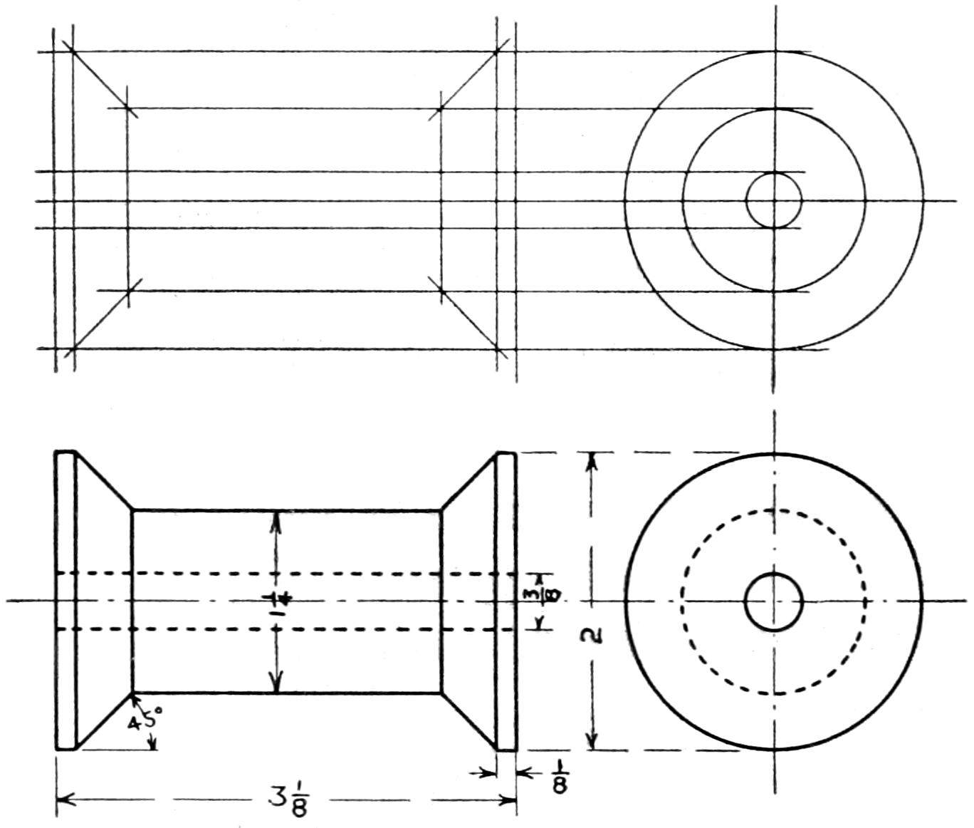 Technical drawing of wooden spool
