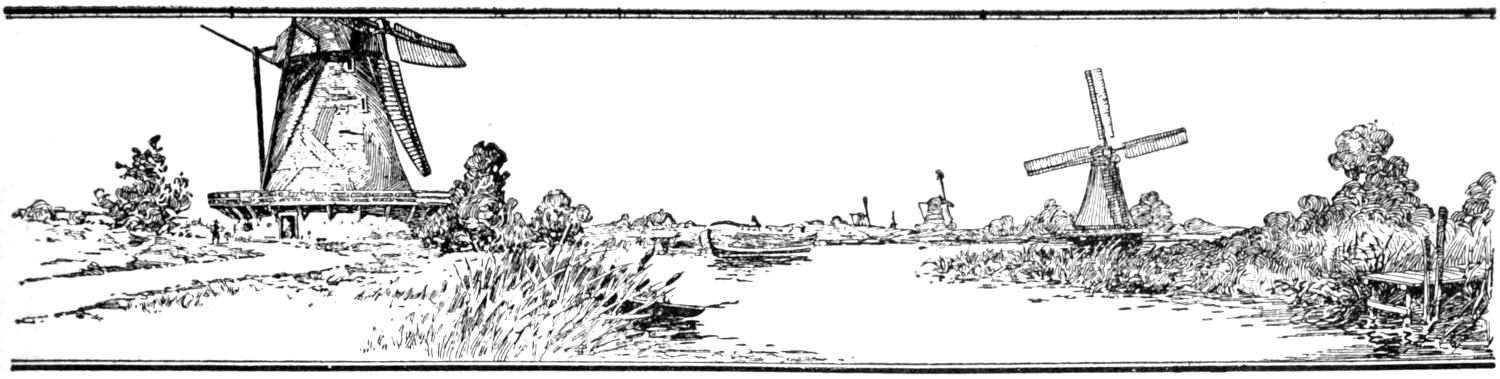 Chapter heading: landscape with windmills and canal