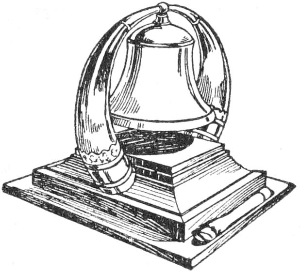 Horns on wooden base supporting call bell