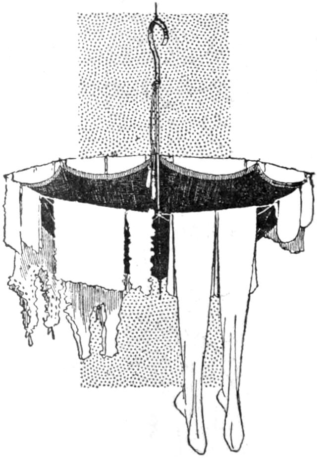 Laundry drying on inverted umbrella