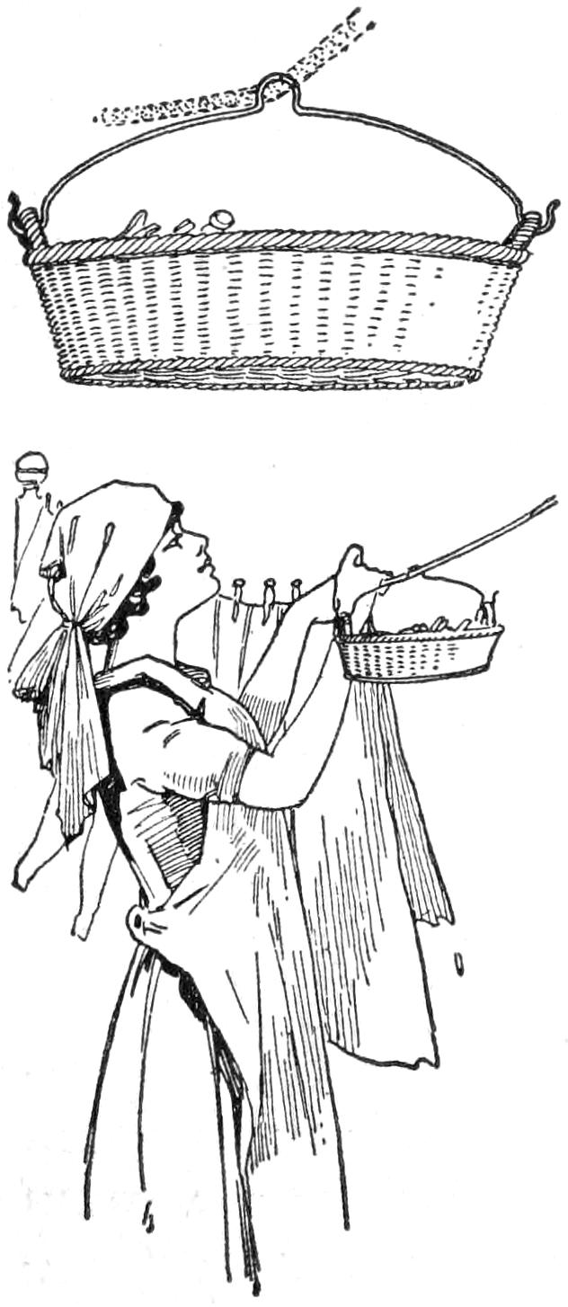 Lady using hanging clothespin basket