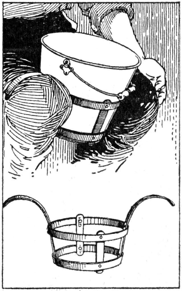 Milking pail resting in holder between milker’s knees