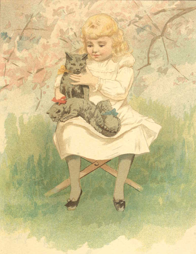 Girl with three kittens