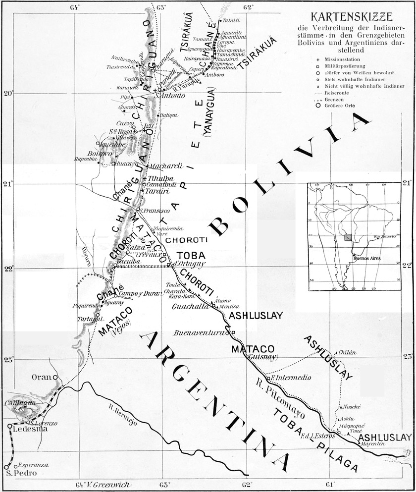 Verbreitung der   Indianerstämme Boliviens und Argentiniens