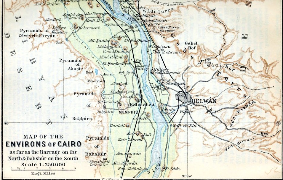MAP OF THE ENVIRONS OF CAIRO as far as the Barrage on the North & Dahshûr on the South