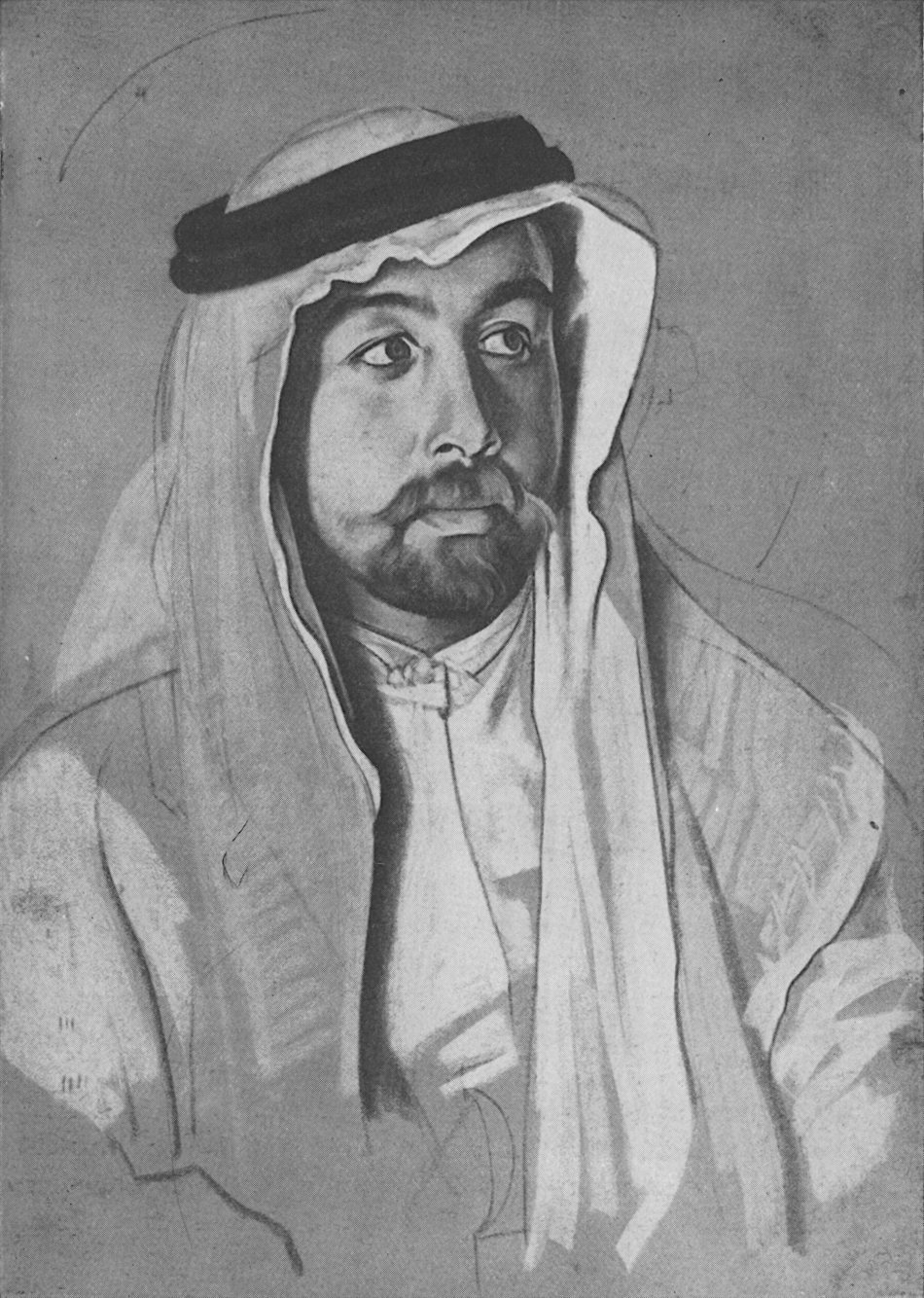 Portrait drawing of Emir Abdulla from chest up