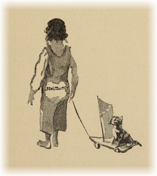 girl pulliing a kitten on a boat