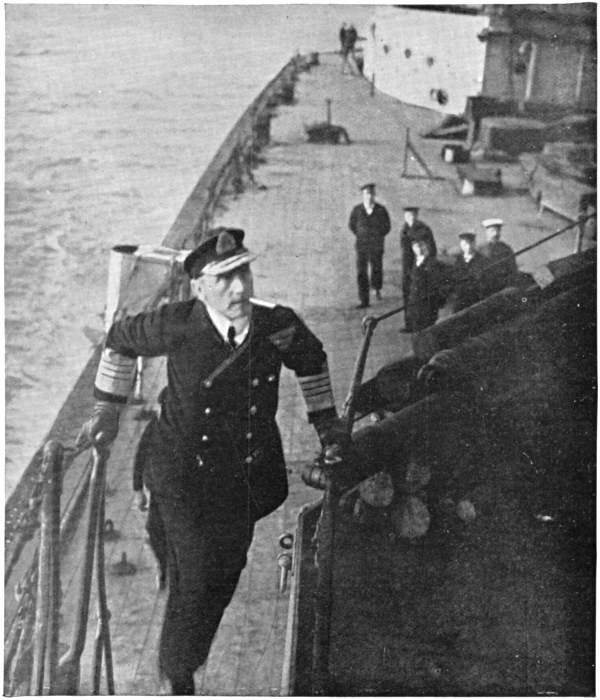 THE COMMANDER-IN-CHIEF OF THE GRAND FLEET AT SEA: ADMIRAL JELLICOE.