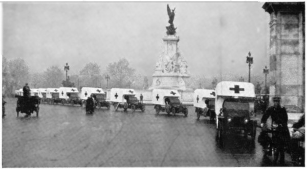 A PRINCELY INDIAN GIFT: MOTOR-AMBULANCES PRESENTED TO THE KING FOR THE FORCES BY THE MAHARAJA SCINDIA OF GWALIOR.