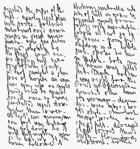 WILD WALES IN ITS BEGINNINGS.

Two pages from one of George Borrow's Pocket-books with pencilled notes
made on his journey through Wales.