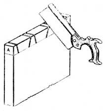 Fig. 281.—Sawing the
    Drawer Side.