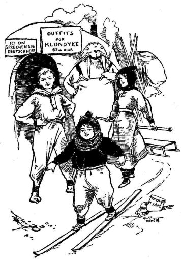 When the children got into the clumsy fur garments, they found them exceedingly comfortable.—Page 95. Dick, Marjorie and Fidge.