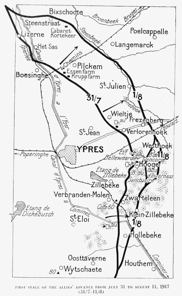 FIRST STAGE OF THE ALLIES' ADVANCE FROM JULY 31 TO AUGUST 11, 1917
(31/7—11/8)