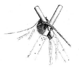 Illustration: Diagram to show manner of fastening tent-poles