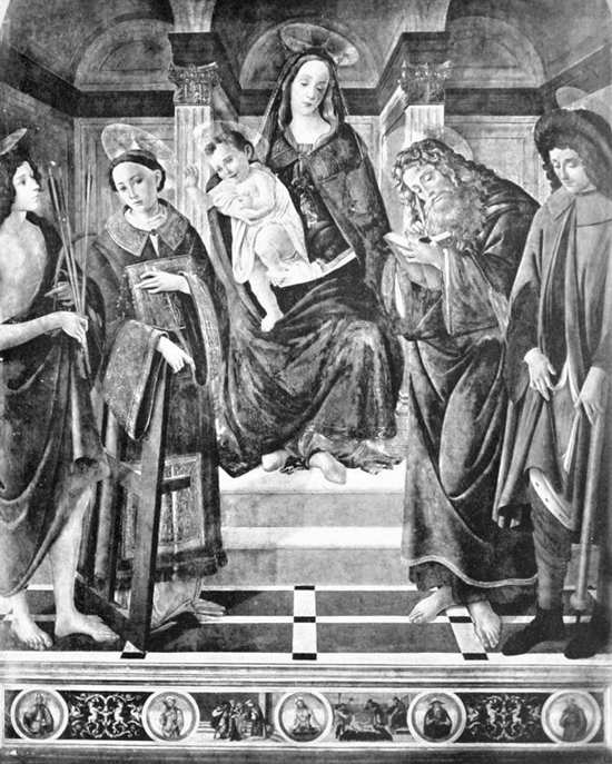 MONTELUPO — CHIESA DI S. GIOVANNI EVANGELISTA.
BOTTICELLI: MADONNA COL BAMBINO E SANTI. (Fot. Alinari).