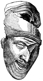 Fig. 198.—Head from a Metope of the Middle Temple upon
the Eastern Plateau of Selinous.