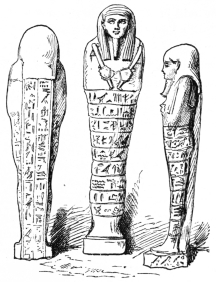 Fig. 42.—Egyptian Mummy Figures. Blue or Greenish-blue
Enamelled Pottery. (Way Coll., Boston Museum of Fine Arts.)