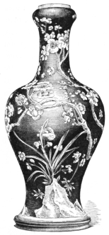 Fig. 89.—Chinese Porcelain. White “Hawthorn” on Black.
(S. P. Avery Coll., N. Y. Metropolitan Museum.)