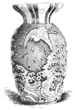 Fig. 131.—Hizen Vase. Blue Ground; White Decoration.
Height, 13½ in. (Mrs. J. V. L. Pruyn Coll.)