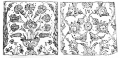 Fig. 161.—Saracenic Tiles. Green and Dark-blue on White.
(Boston Museum of Fine Arts.)