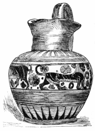 Fig. 184.—Early Greek Oinochoe, showing Phœnician
Influences. About B.C. 700-500. (Trumbull-Prime Coll., N. Y.
Metropolitan Museum.)