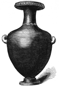 Fig. 188.—Hydria. Black, with Gilt on Neck, and Red Rim
with Black Studs. (Trumbull-Prime Coll., N. Y. Metropolitan Museum.)