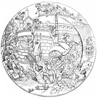 Fig. 216.—Urbino Plate, by Xanto. Scene, the Storming of
Goleta. (Marryat Coll.)
