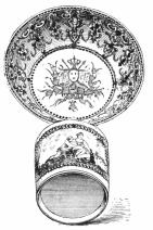 Fig. 262.—Old Jewelled Sèvres Pate Tendre. Cup diameter,
2½ in.; Saucer circumference, 18 in. (Mrs. J. V. L. Pruyn Coll.)