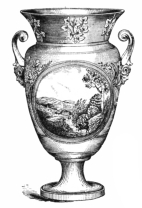 Fig. 267.—Franklin Vase. Sèvres. Blue and Gold.
Inscription on Vase, “Vue de la Maison de Franklin à Passy.” (White
House.)