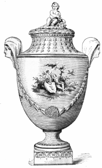 Fig. 292.—Meissen Porcelain. Blue Festoon, Pink Rosette.
1709-1726. (F. Robinson Coll.)