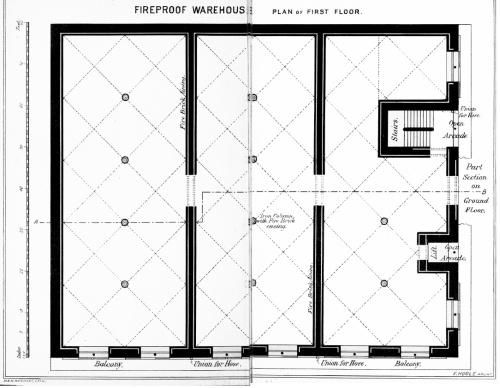 FIREPROOF WAREHOUSE. PLAN OF FIRST FLOOR.