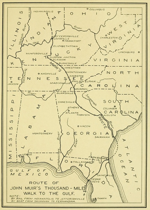 map showing route of walk