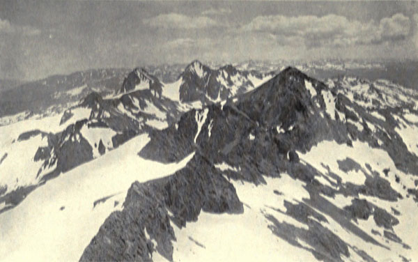 Along the Crest
of the High Sierras from the Summit of Mt. Lyell (13,090 feet)