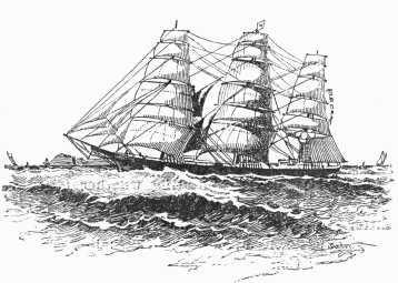 The Northern Light, Captain Joshua
Slocum, bound for Liverpool, 1885. Drawn by W. Taber.